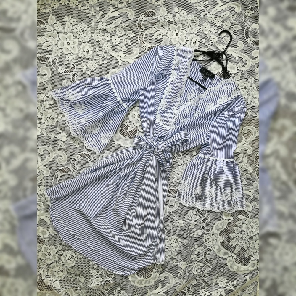 Embroidered striped dress laundry by Shelli segal
